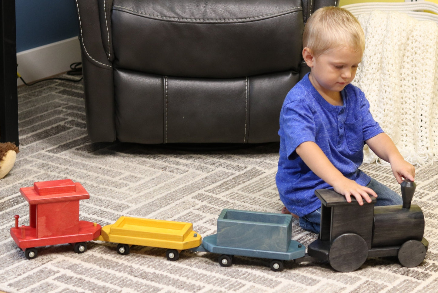 Amish Large Wooden 40" Toy Train Play Set Kid-Safe Finish