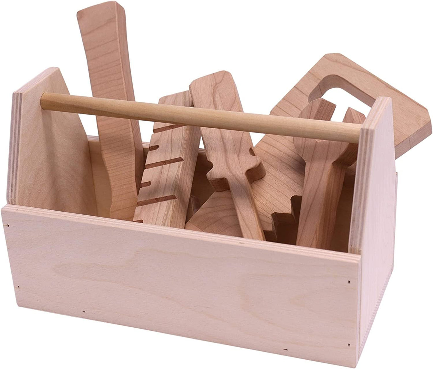 AmishKid's Play Tool Box Toy Set, 6 Piece Wooden Toy Tool Set, Unfinished