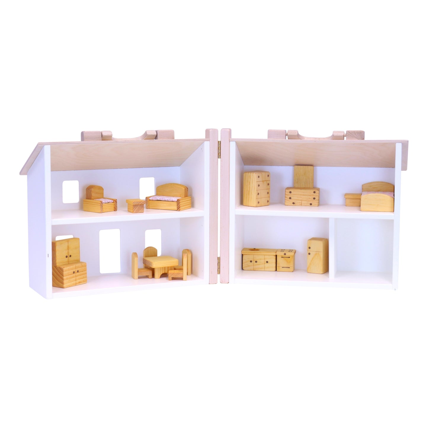 Amish Wooden Doll House Toy with 16 Piece Doll-House Furniture Set
