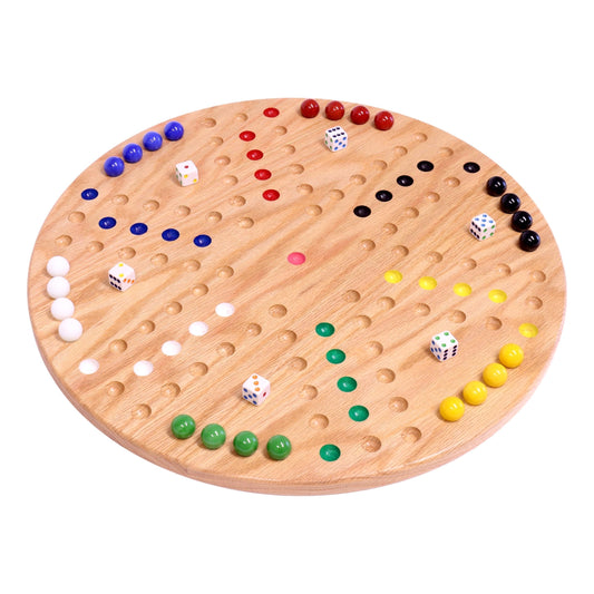 Amish Round Aggravation Game Board Set - Solid Oak Wood - Double-Sided