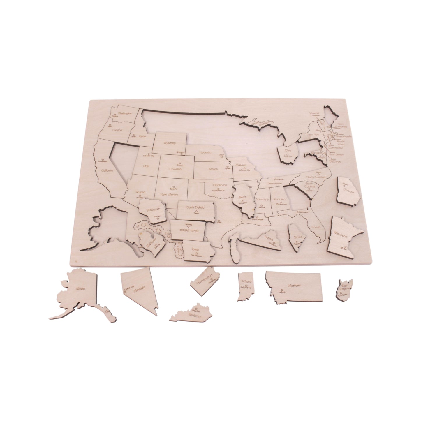 Amish USA States Map Wooden Floor Puzzle with Frame, 20" Wide