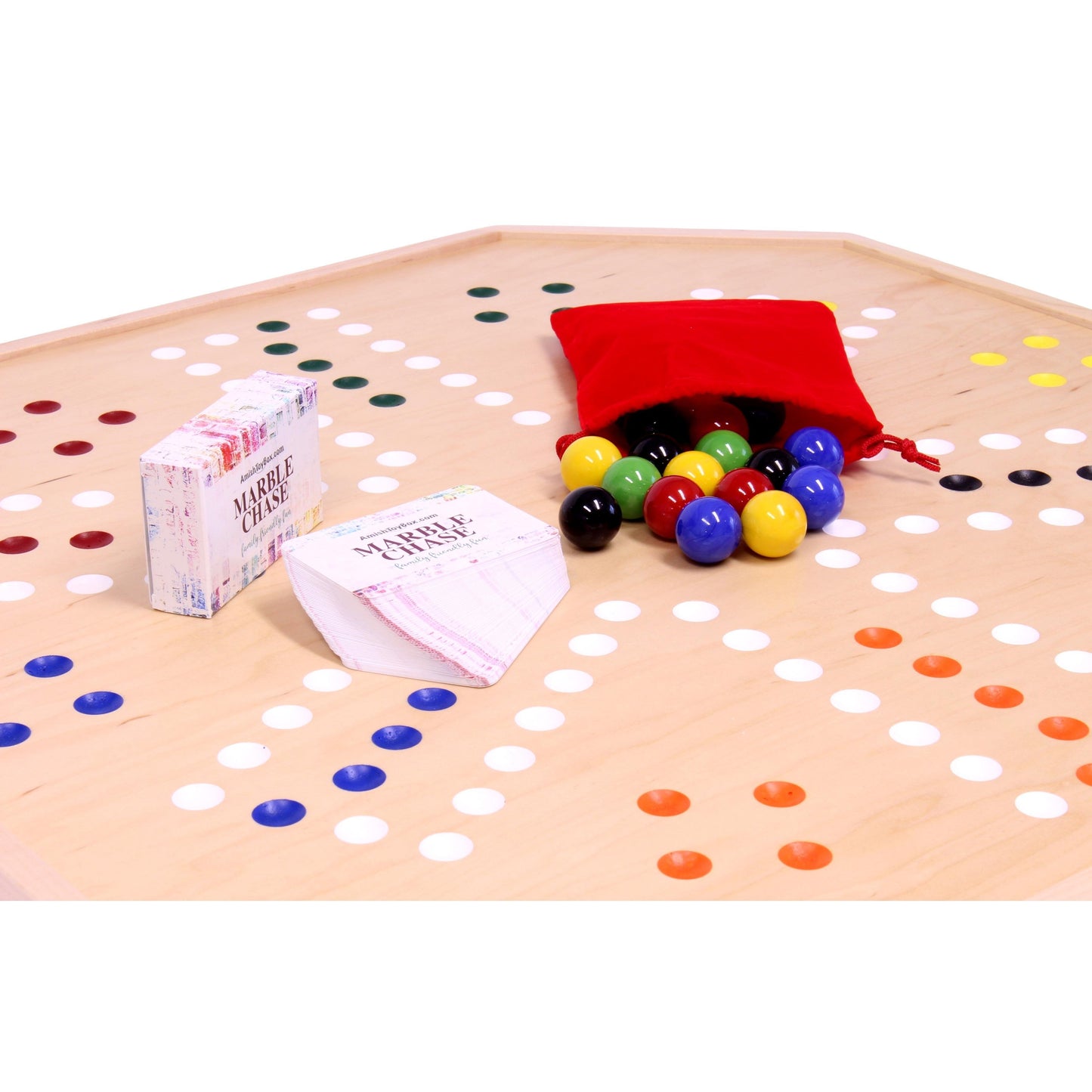 Amish Wooden Marble Chase Board Game Set - 25" Wide Board - Double-Sided